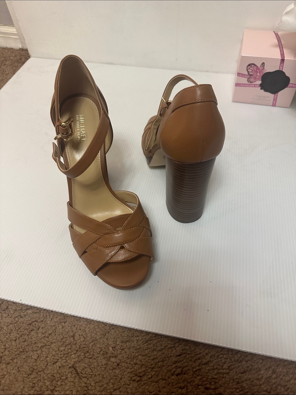MICHAEL Michael Kors Tan Leather Strappy Block Heel Sandals